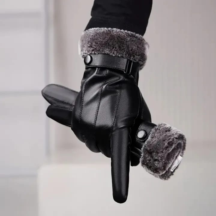 Windproof Winter Autumn Men Leather Full Finger Gloves - image 1