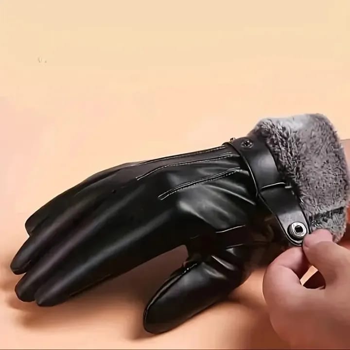 Windproof Winter Autumn Men Leather Full Finger Gloves - image 2