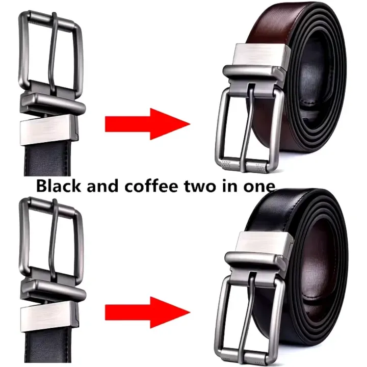 Men's Reversible Leather Belt – Black & Brown 2-in-1 Classic Pin Buckle Belt for Formal & Casual Wear - image 4