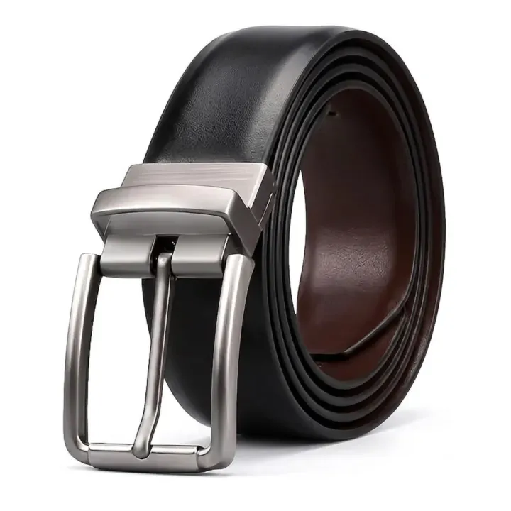 Men's Reversible Leather Belt – Black & Brown 2-in-1 Classic Pin Buckle Belt for Formal & Casual Wear - image 1