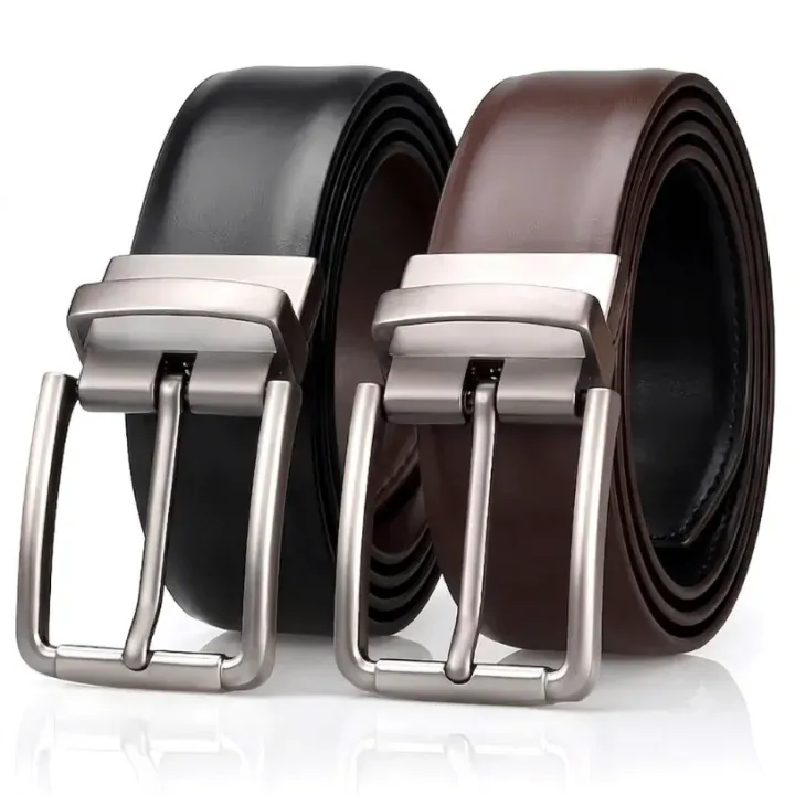Men's Reversible Leather Belt – Black & Brown 2-in-1 Classic Pin Buckle Belt for Formal & Casual Wear - image 2