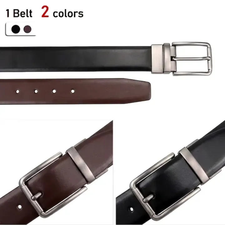 Men's Reversible Leather Belt – Black & Brown 2-in-1 Classic Pin Buckle Belt for Formal & Casual Wear - image 3