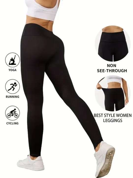 Elegant High-Waist Full Length Slim Fit Black Leggings for Women, Super Soft Stretch Fabric - image 4