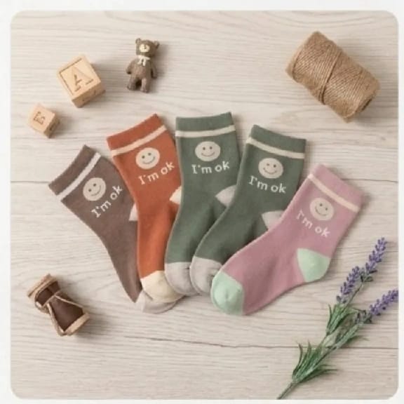 Kids Cartoon Cute Cotton Korean Winter Socks - 3 To 6 Yrs - 5 Pairs - image 1