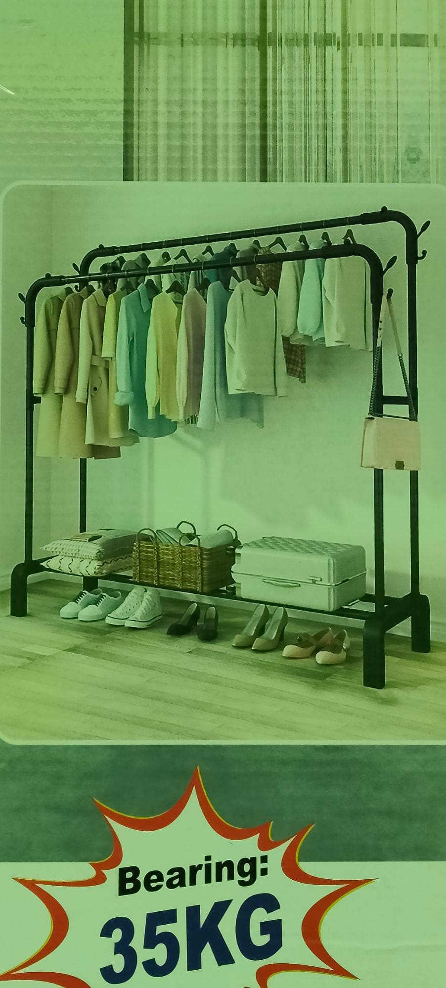 Double Layer Coat Hanging Stand Wardrobe Clothes Hanger Rack (143*96*42cm) - image 3