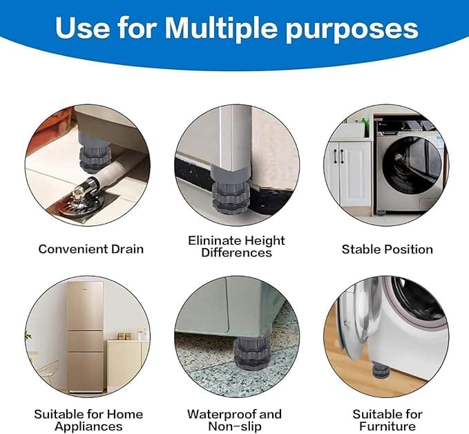 Height Adjustable Anti Vibration Pads (Min-4 inch-6.5 inch Max) - Dryer Shock & Noise Cancelling Pads, for Washing Machine, Refrigerators/Fridge, Furniture Base, Dishwashers Stand - image 4