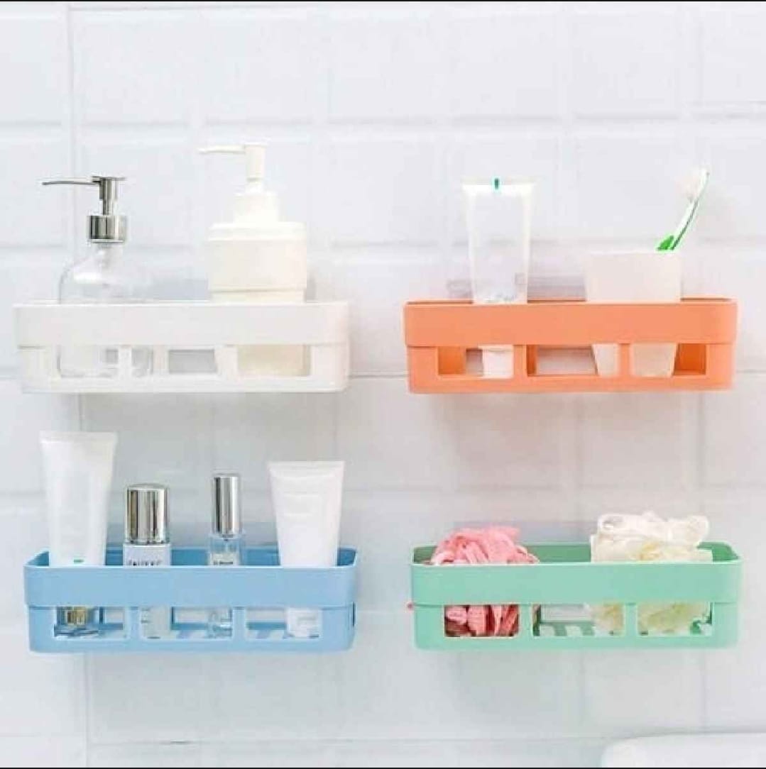 1 Piece Plastic Bathroom Kitchen Storage Organize Shelf Rack Bathroom Shelves Shower Caddy Basket with Wall Mounted - image 1