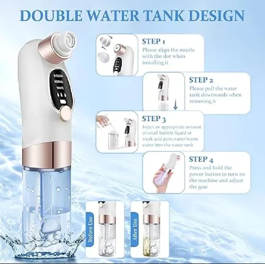 Electric Blackhead Remover Vacuum Suction Pore Cleaner Rechargeable Water Cycle Acne Cleansing Black Dot Pimple Removal Facial Tool, With 3 Suction Levels and 6 Heads - image 3
