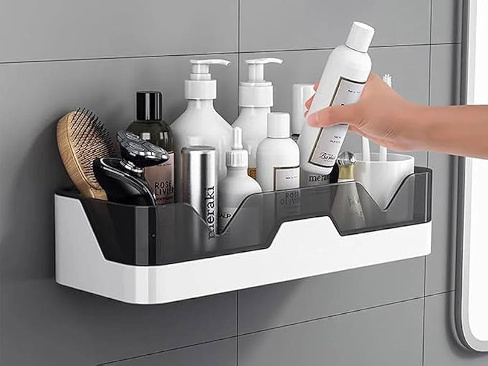 Bathroom shelf storage organizer no driling shower shelf kitchen storage basket rack shelves punch free bathing fitted bathroom plastic Wall Mount storage box - image 3