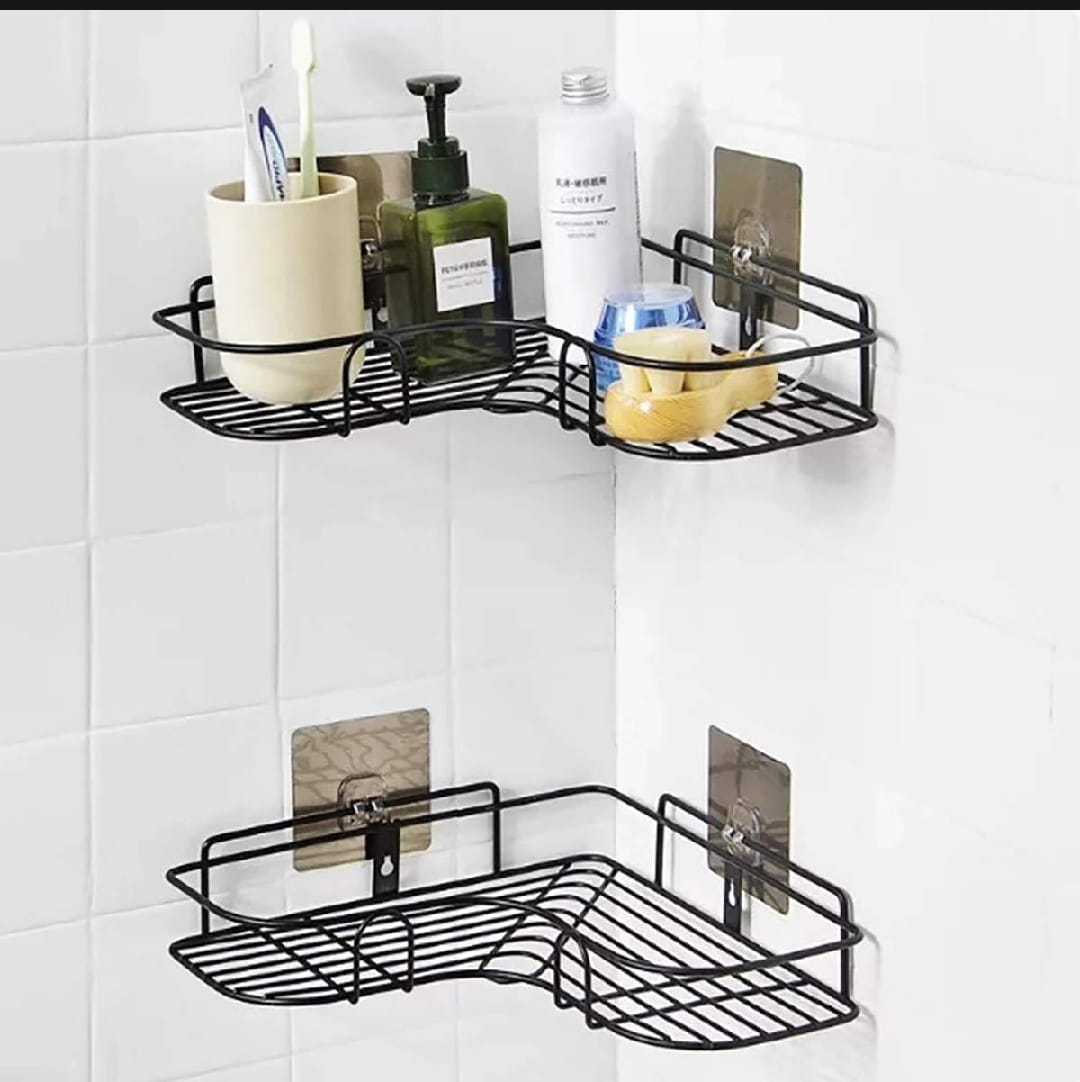 Self-Adhesive Metal Bathroom Corner Rack Stainless Steel Shelf Organizer - image 1