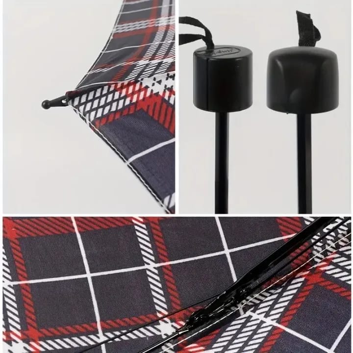 UV Protection Three Folding Check Umbrella For Unisex - image 5