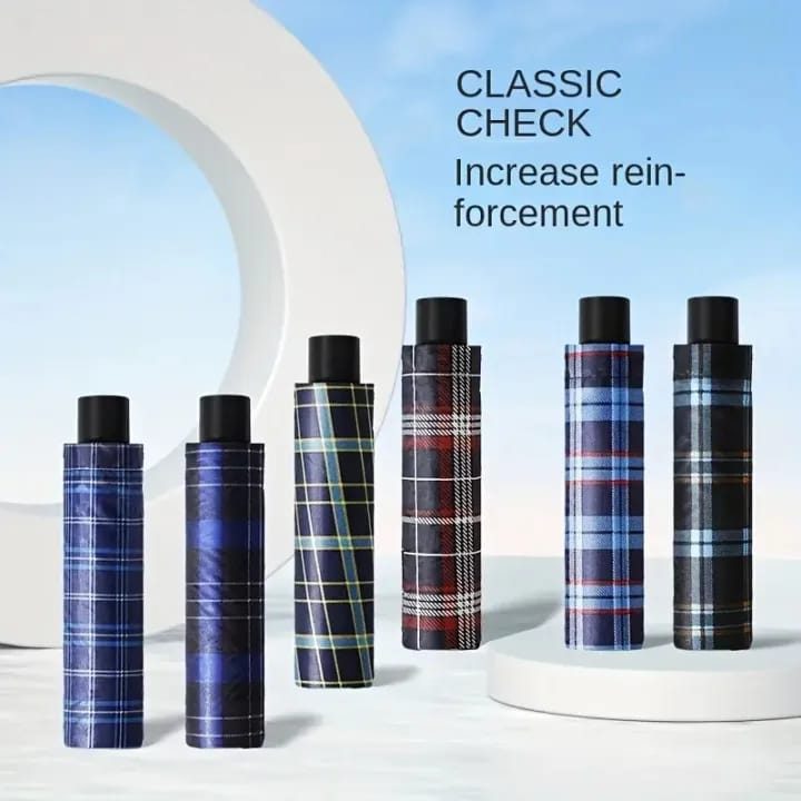 UV Protection Three Folding Check Umbrella For Unisex - image 4