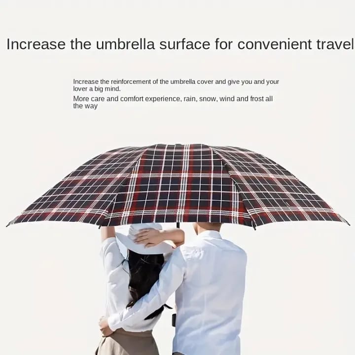 UV Protection Three Folding Check Umbrella For Unisex - image 1