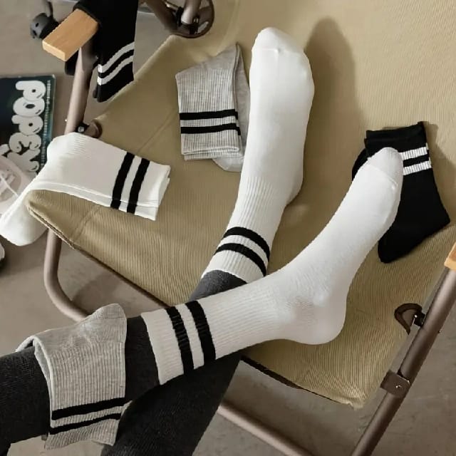 Pack Of 2 Cotton Plain Striped Sports Business Socks For Men - image 3