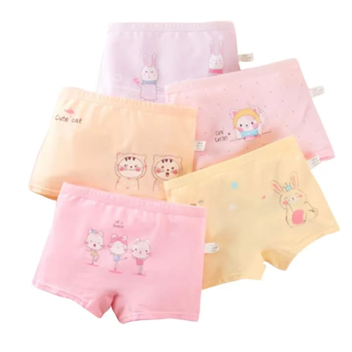 Cartoon Printed Boxer Panty - Underwear For Girls - 10 Pack - image 3