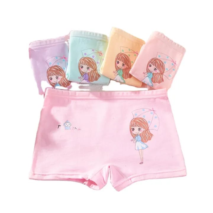 Cartoon Printed Boxer Panty - Underwear For Girls - 10 Pack - image 1