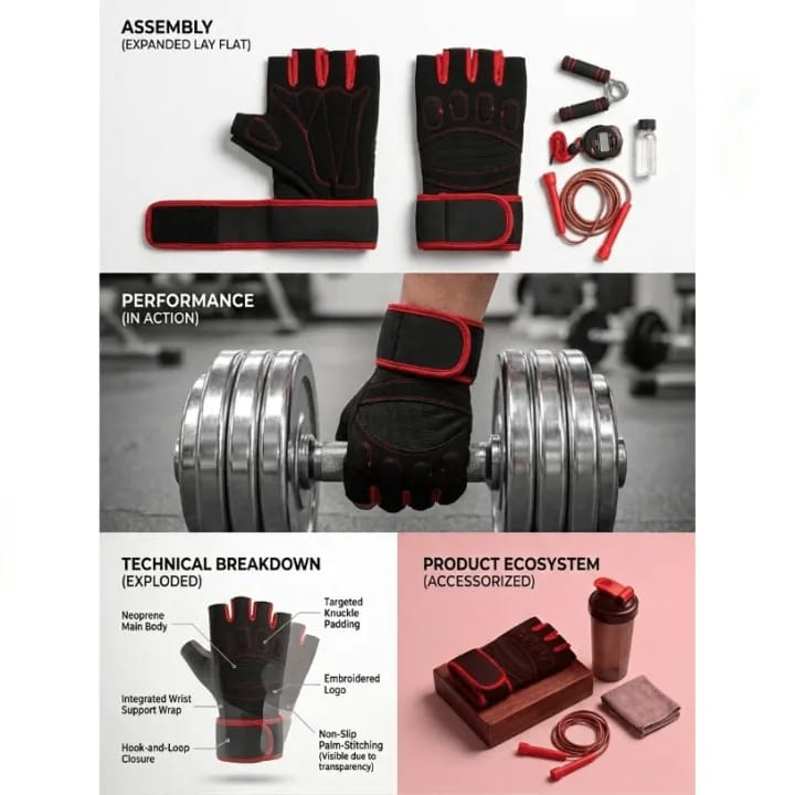 Premium Half Finger Gym Gloves with Wrist Support | Anti-Slip Weightlifting & Fitness Training Gloves - image 2