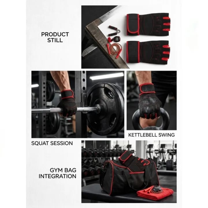 Premium Half Finger Gym Gloves with Wrist Support | Anti-Slip Weightlifting & Fitness Training Gloves - image 3