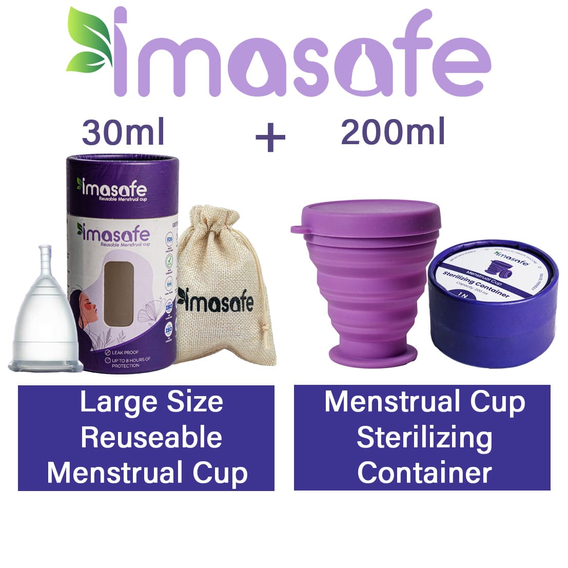 Imasafe Portable Menstrual Cup Sterilizing Container of 200ml + Reuseable Menstrual Cup 30ml (Large) Combo - image 1