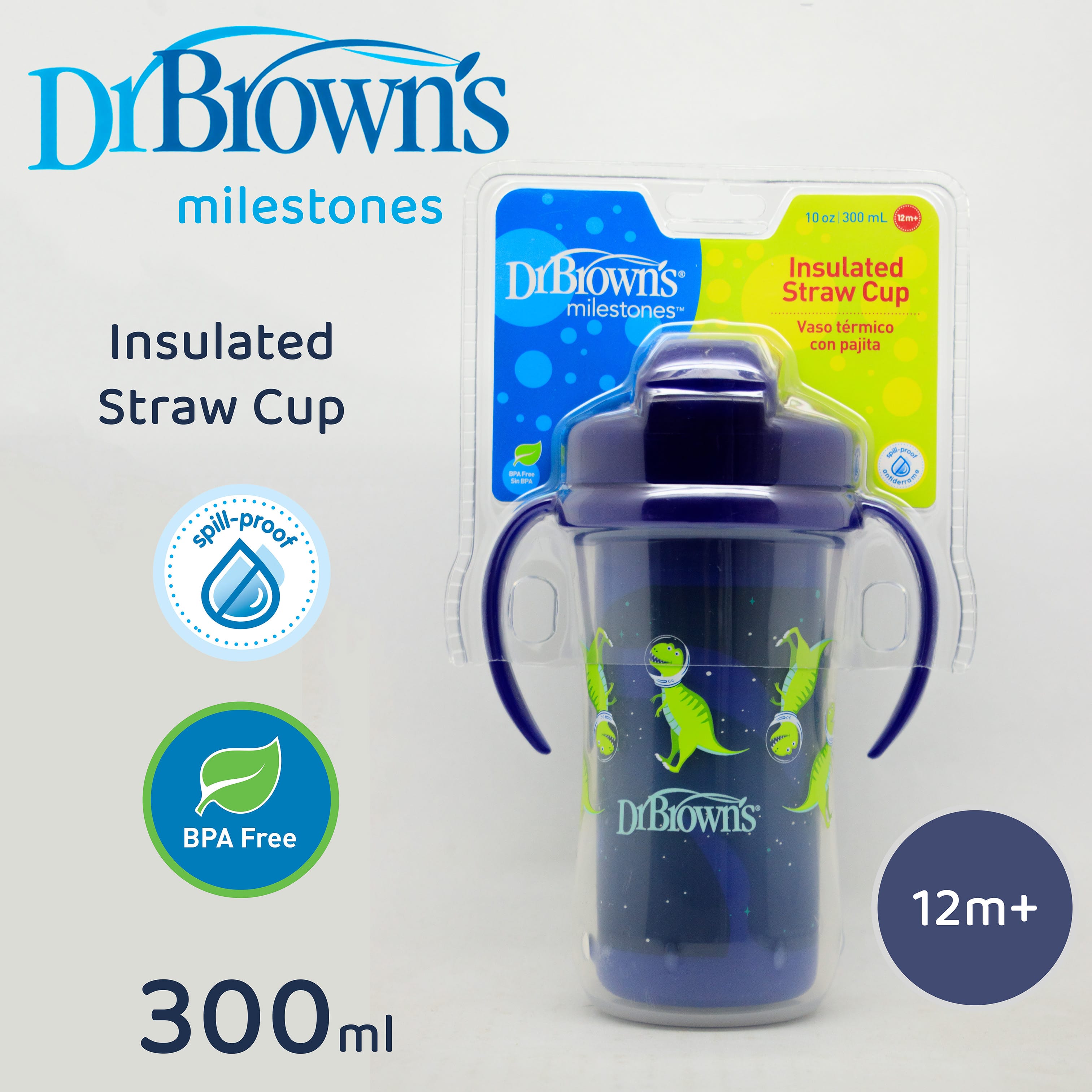Dr. Brown's Milestones Insulated Straw Cup of 330ml / 10oz | Spill-Proof For 12 months above (TC012002) - image 1