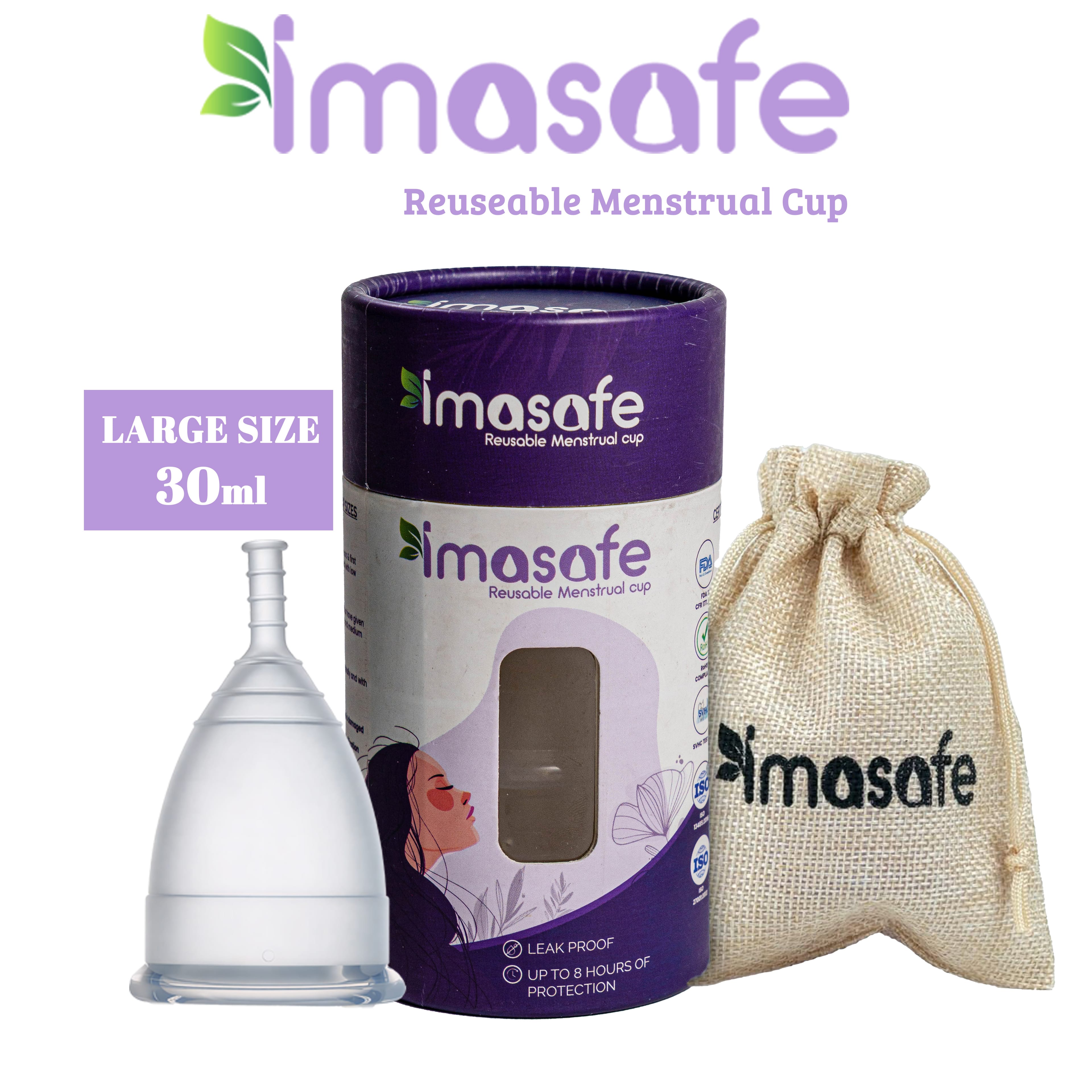 Imasafe Reuseable Menstrual Cup of 30ml (Large)- Protection For Upto 8hrs - image 1
