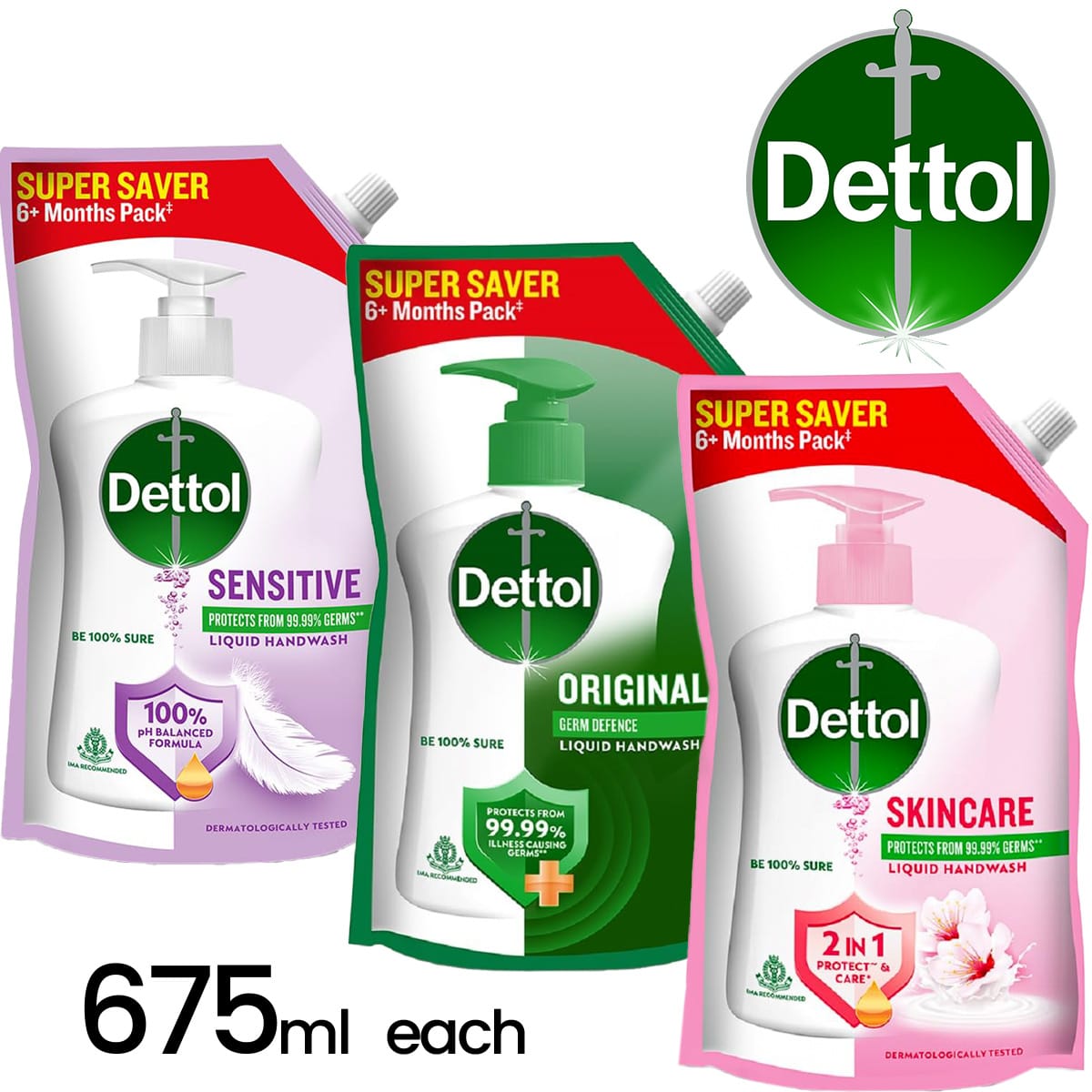 Dettol Liquid Handwash - Super Saver 6+ Months Pack - 675 ml - Original Or Sensitive Or Skincare - image 1