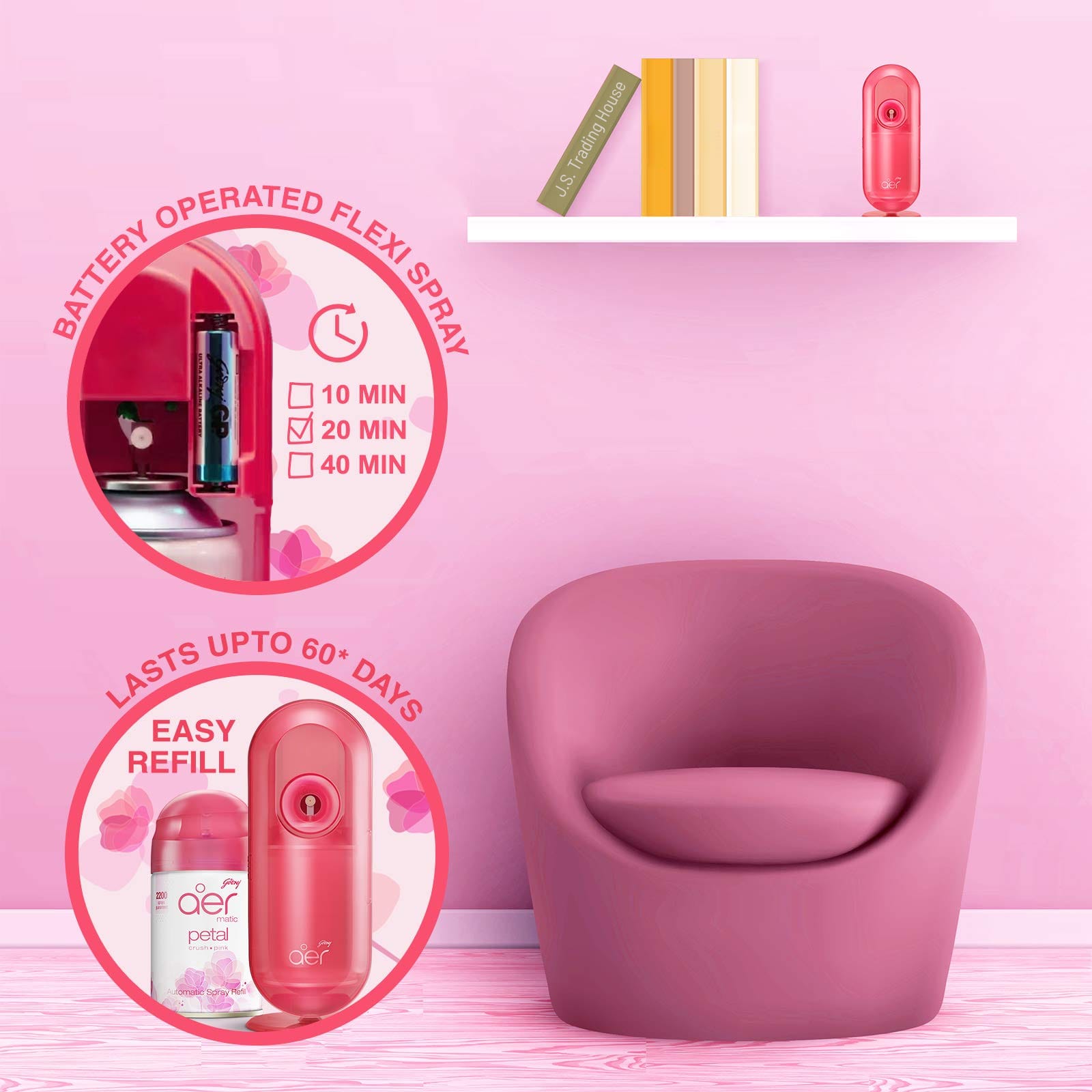 Godrej Aer Matic / Automatic Room Freshner Combi - 2200 Sprays Guranteed - Petal Crush Pink - image 2