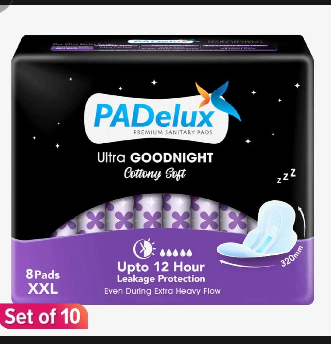 PADelux Sanitary Pads Ultra Goodnight XXL 320 Mm- 8 Pads Set Of 10 - image 5