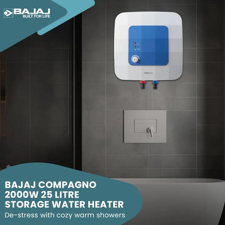 Bajaj Compagno 2000 W 25 Litre Vertical Storage Water Heater| Star Rated Geyser| Water Heating with Titanium Armour & Swirl Flow Technology - image 5