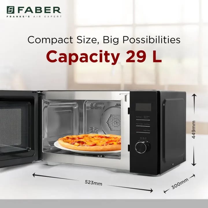 Faber FMW Instacook 30C Standalone 29L Microwave |900W|10 Auto Cook Menu|Digital Panel|Reheat & Defrost|Glass Turntable|Child Safety Lock|Easy Clean Coating|Power Level 5|2 Yrs Warranty|Black - image 4