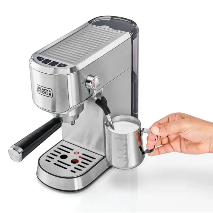Black + Decker Espresso Machine, 1 Liter, 2 Cups, 1450W, Silver - ECM150-B5 - image 3