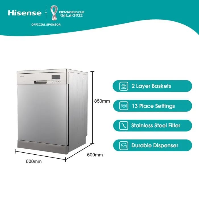 Hisense H13DESS 13 Place Settings Dish Washer (Metallic Silver) - image 3