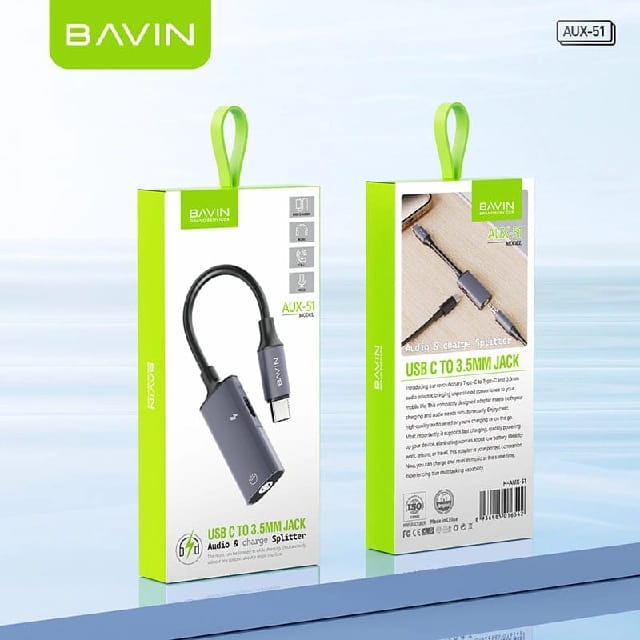 Bavin USB C To 3.5mm Jack Audio & Charge Splitter AUX-51