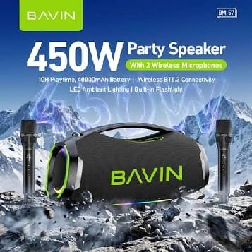 BAVIN BM-57 450W Bluetooth Party Speaker With Dual Wireless Microphones