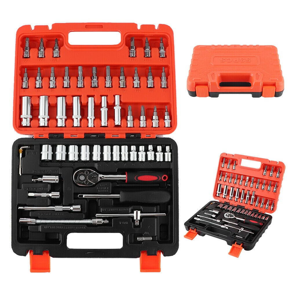 53pcs 1/4-Inch Car Auto Automobile Motorcycle Repair Tool Ratchet Wrench Drive Socket Set Socket Wrench Set - image 1