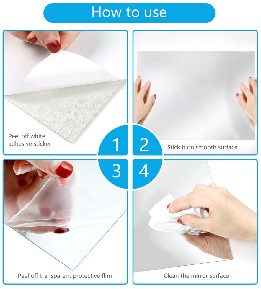 Pack Of 4 (20 x20 Cm)Wall Attachable Unbreakable Acrylic Mirror - image 5