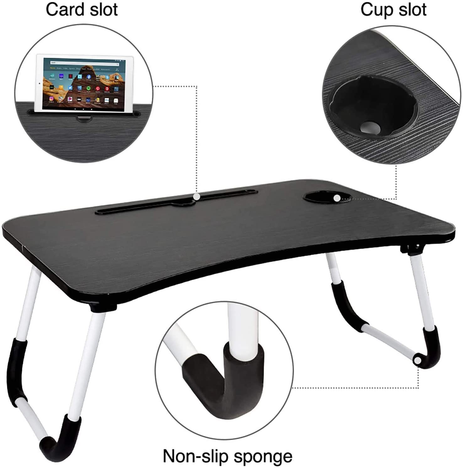 Foldable And Portable Multi-Purpose Laptop Table Stand/Study Table/Bed Table/Ergonomic & Rounded Edges/Non-Slip Legs/Engineered Black Wood - image 2