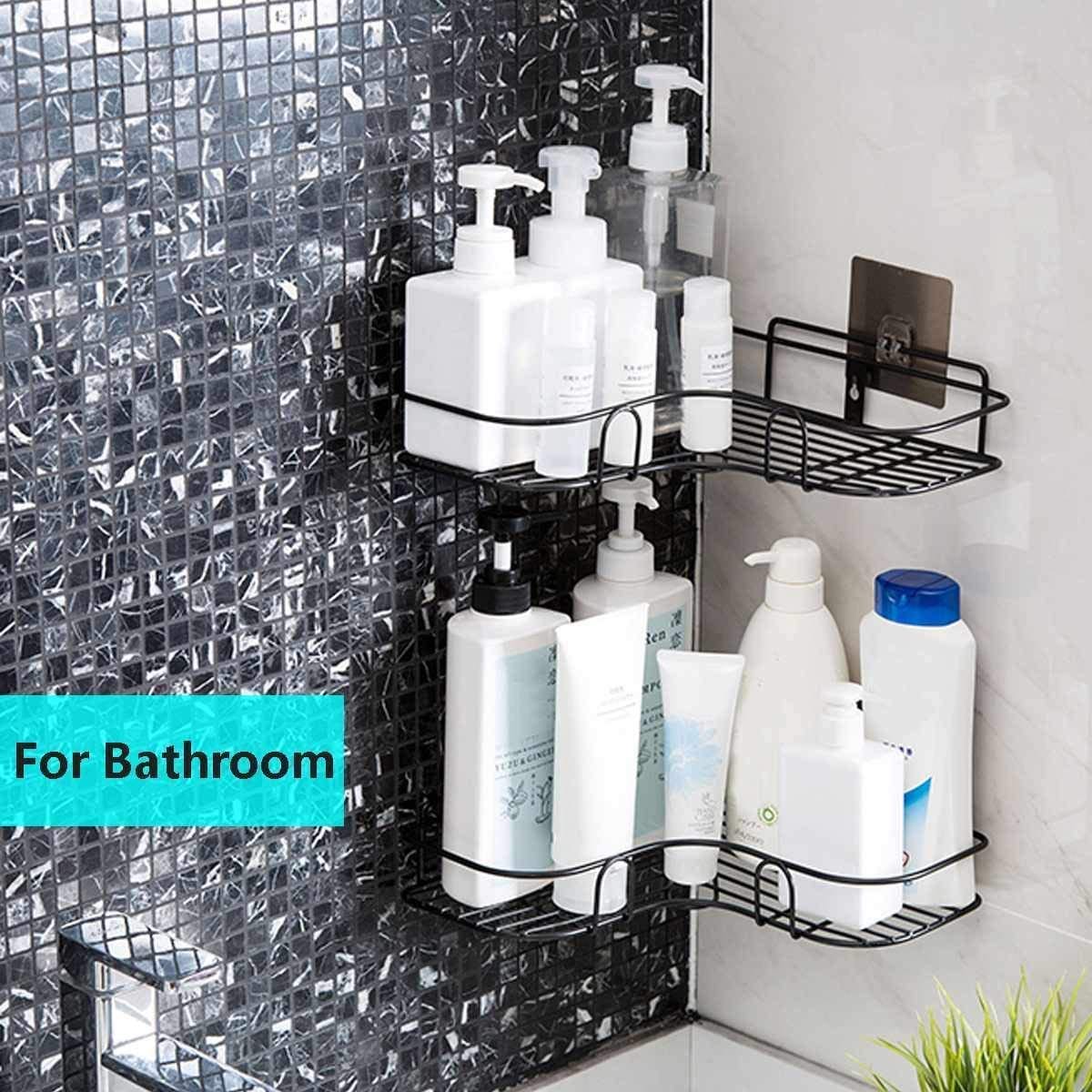 Self-Adhesive Metal Bathroom Corner Rack Stainless Steel Shelf Organizer - image 4