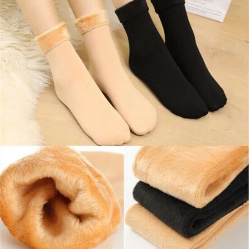 Pack of 12 (6 Pairs) Women Velvet Fur Inside Winter Socks - Multicolor - image 4