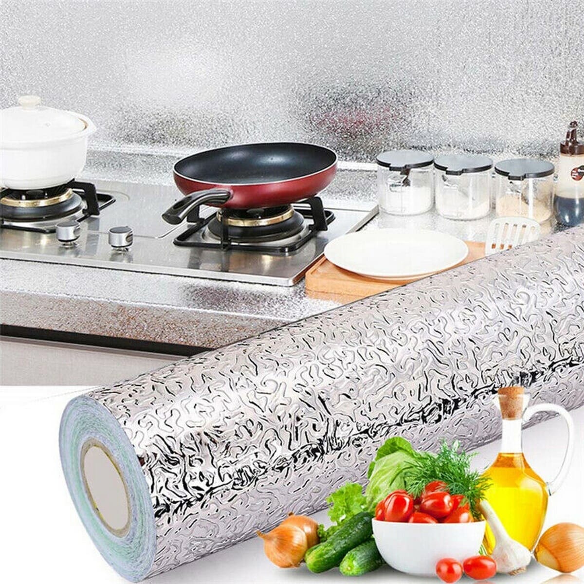 Oil Proof Aluminium Foil Self Adhesive Kitchen Sticker - 3M x 61cm | Aluminium Foil Multipurpose Kitchen Sticker - image 5