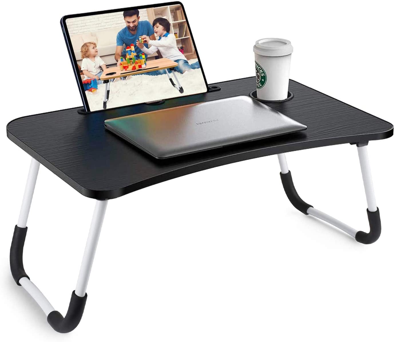 Foldable And Portable Multi-Purpose Laptop Table Stand/Study Table/Bed Table/Ergonomic & Rounded Edges/Non-Slip Legs/Engineered Black Wood - image 1