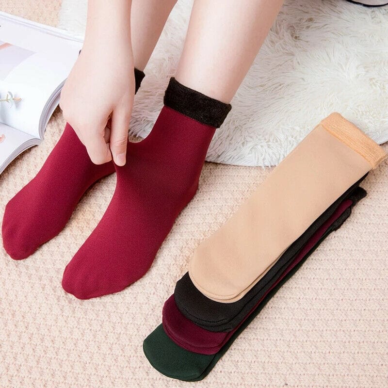 Pack of 12 (6 Pairs) Women Velvet Fur Inside Winter Socks - Multicolor - image 2