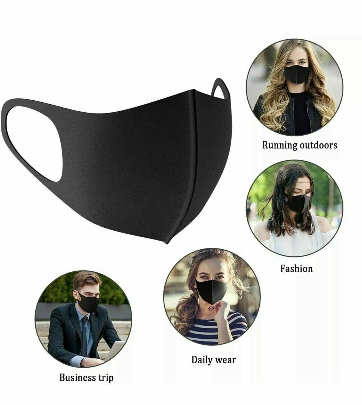 Black Face Mask Reusable Washable Cover Masks Fashion Cloth Men Women - image 3