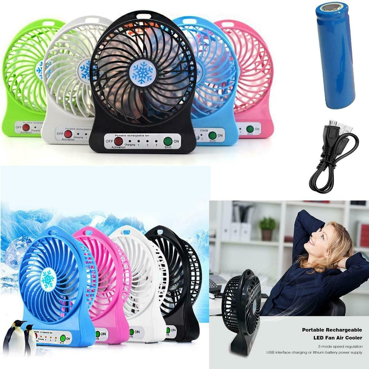 Portable Mini Hand Held Fan Desk Table Fan Cooling Cooler USB Rechargeable - image 1