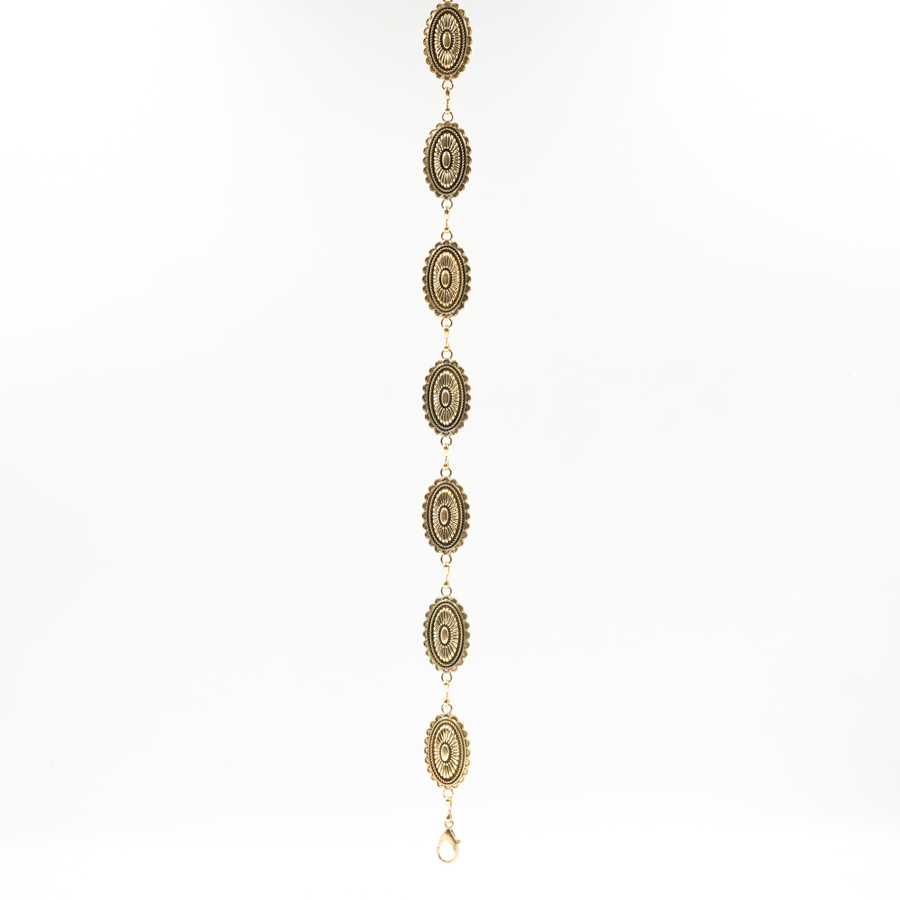 Vintage Oval Shield Metal Chain Belt | Bohemian Antique Gold Waist Accessory - image 2
