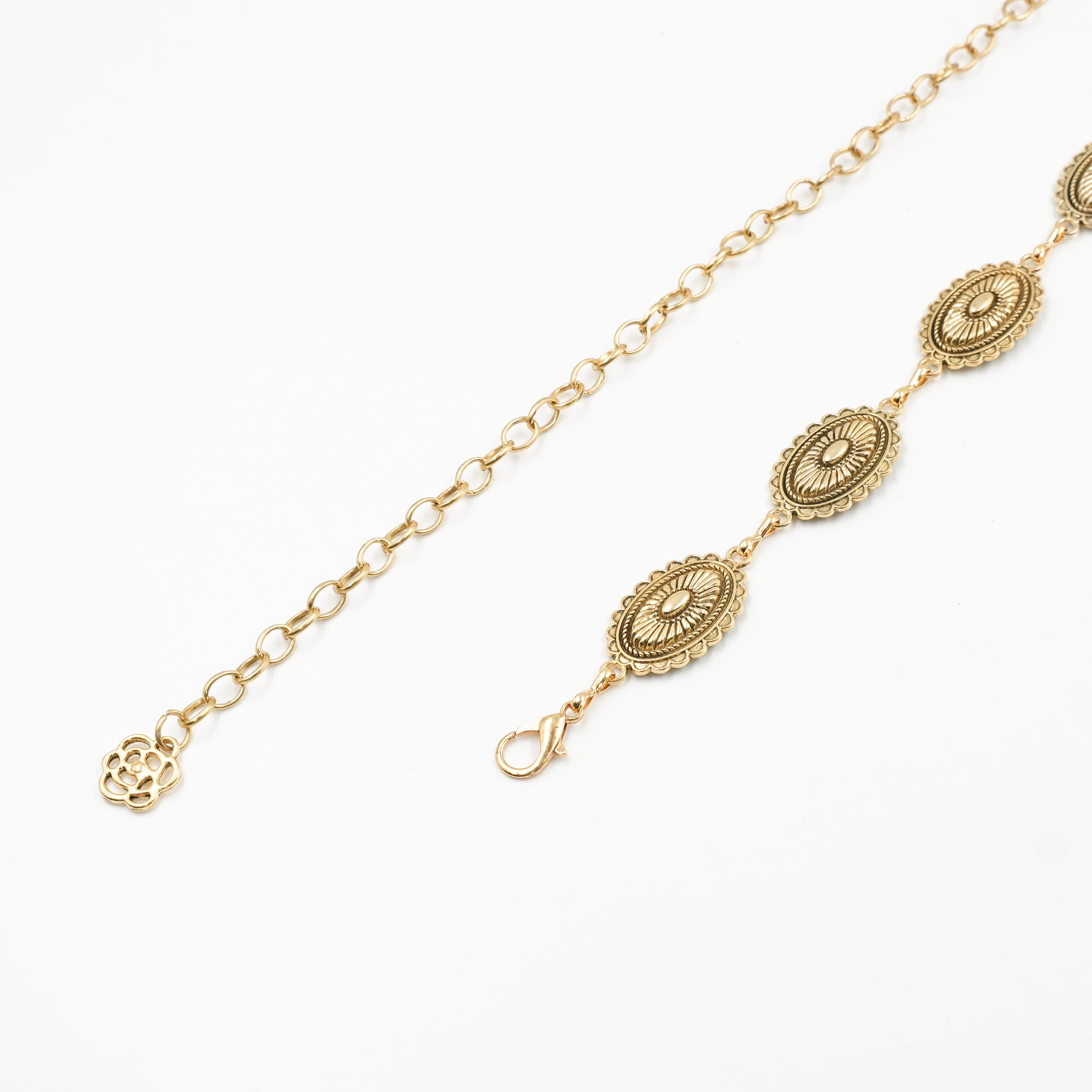 Vintage Oval Shield Metal Chain Belt | Bohemian Antique Gold Waist Accessory - image 3