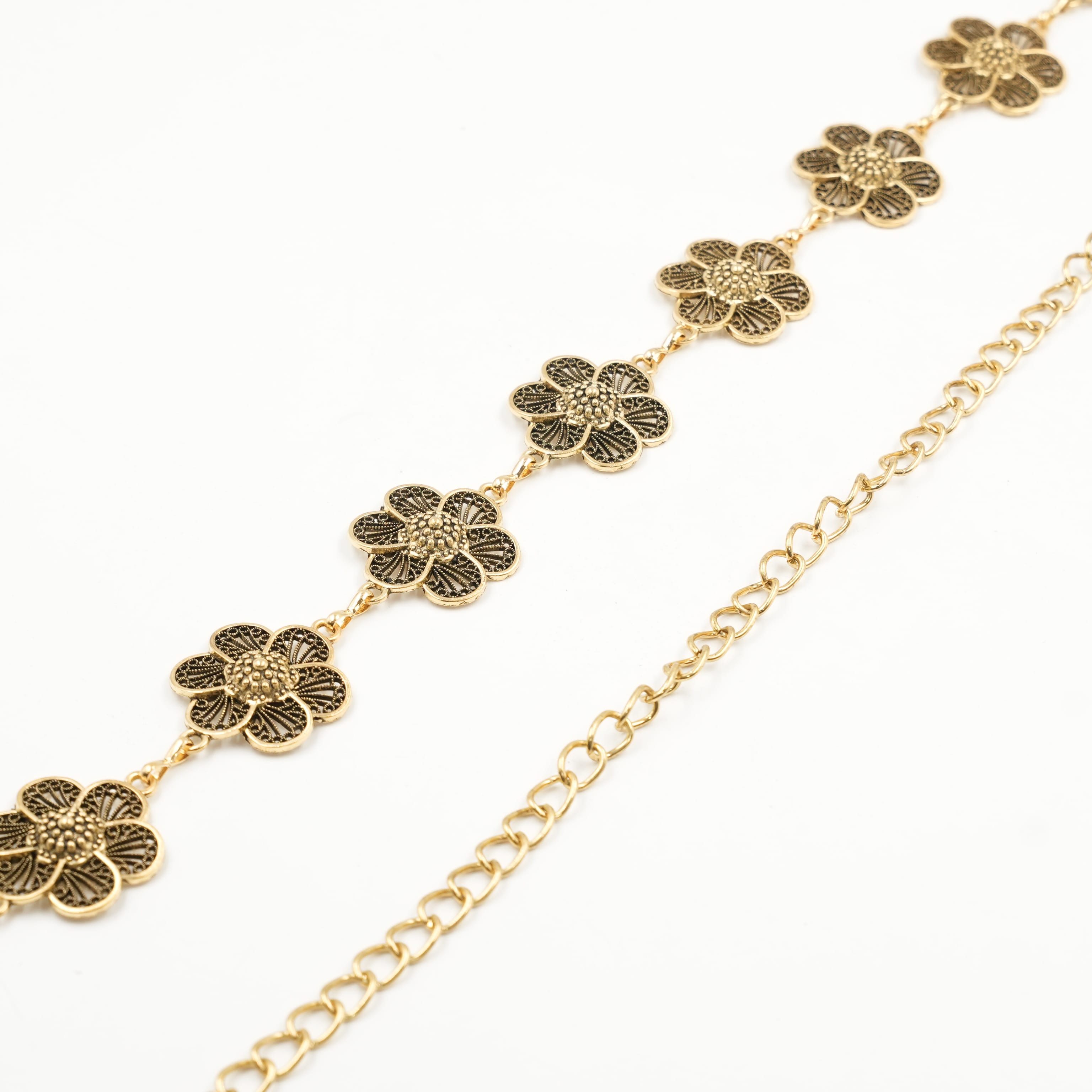Elegant Floral Filigree Metal Chain Belt | Adjustable Gold Rose Waist Accessory - image 3