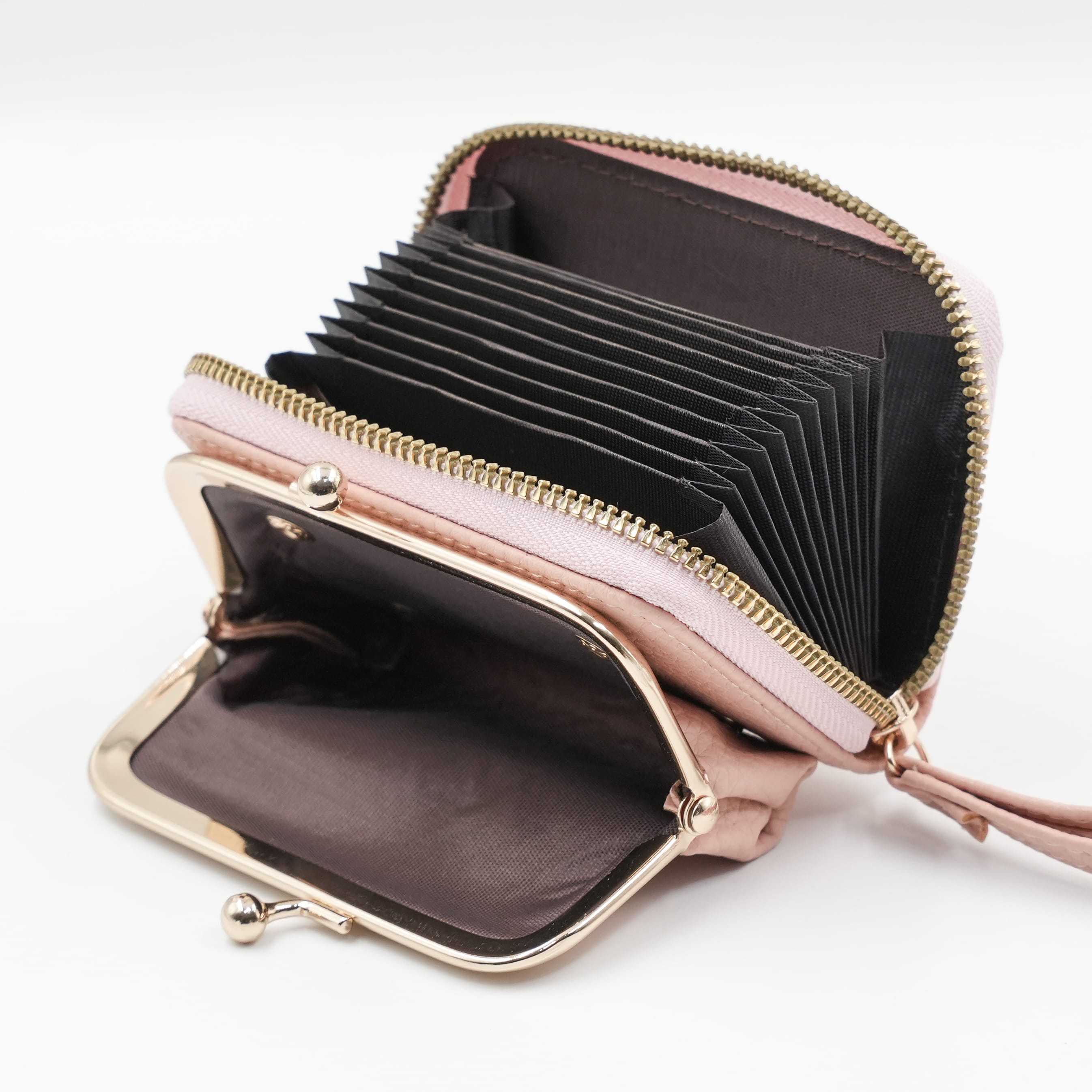 Small Leather Kiss Lock Wallet With Zipper Pocket - image 4