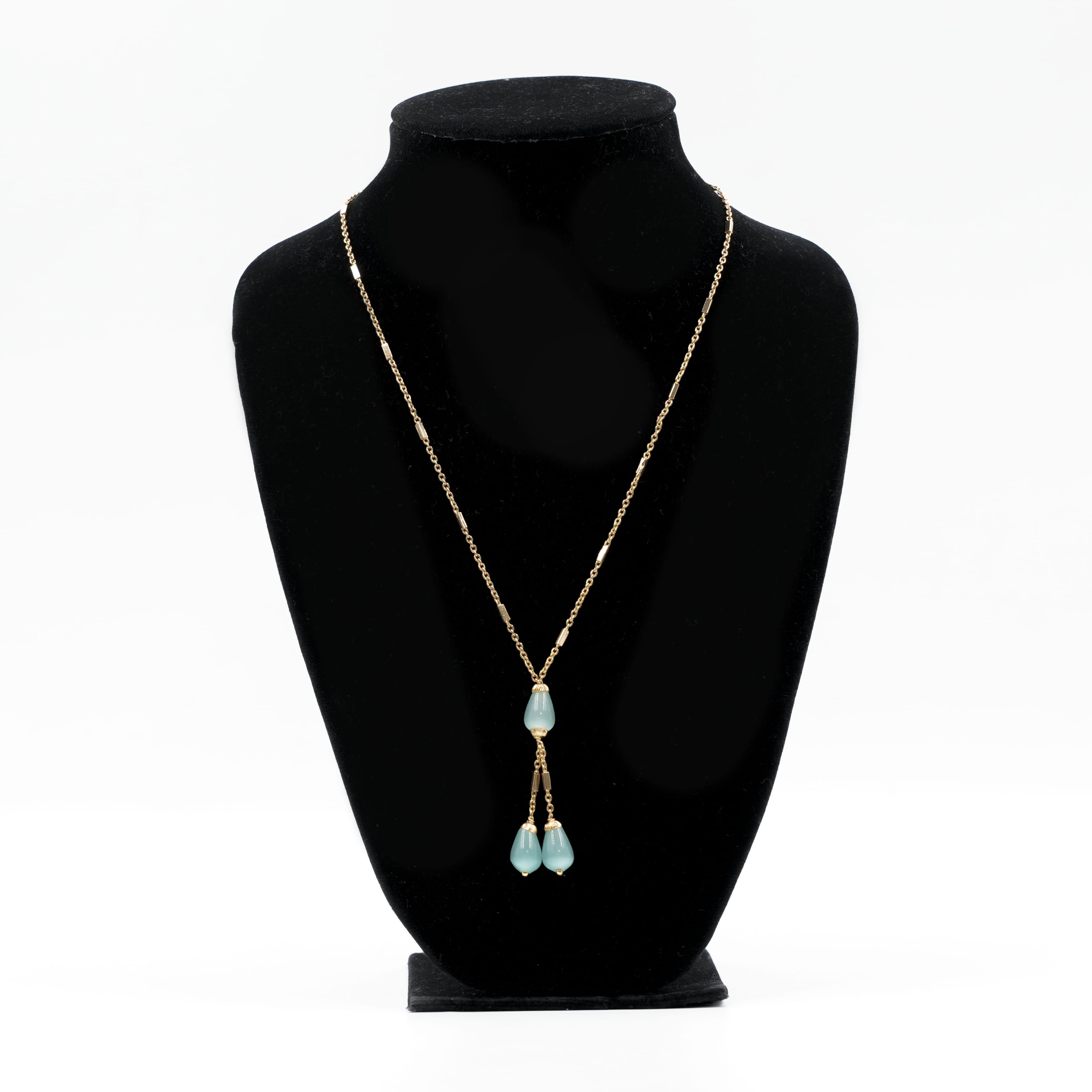 Gold-Toned Y-Necklace With Mint Green Cat'S Eye Teardrop Beads- Made In Nepal - image 3