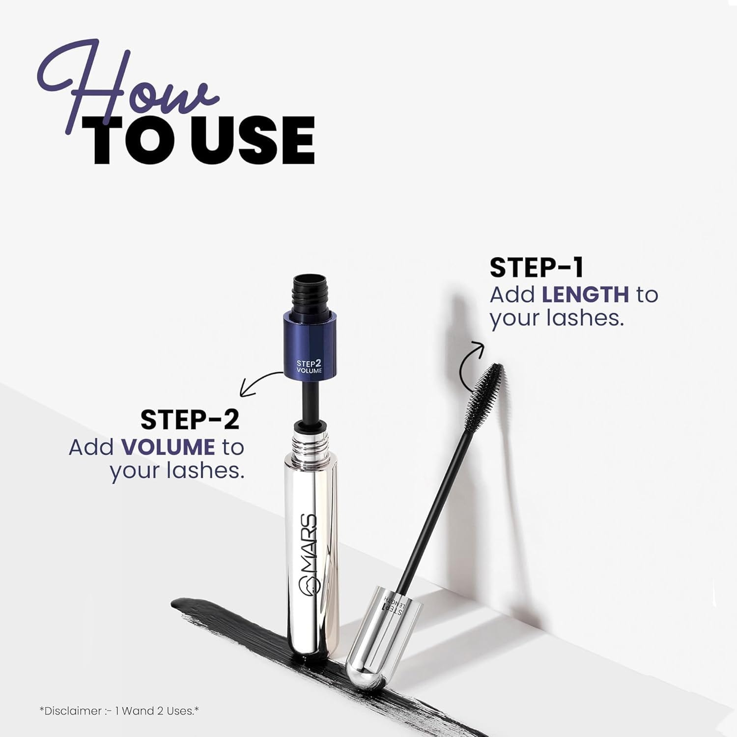 MARS Double Trouble Volumizing And Lengthening Mascara | 2-In-1 Mascara For Women | Long Lasting (15 Ml) (Black) - image 4